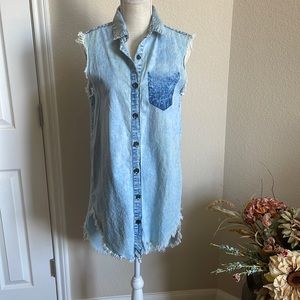 Sleeveless distressed denim looking dress